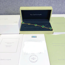 Load image into Gallery viewer, Van Cleef & Arpels (VCA) green malachite vintage Alhambra bracelet, 5 motifs 18k gold