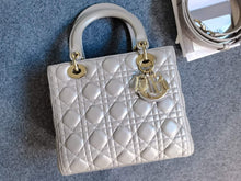 Load image into Gallery viewer, Lady Dior medium pearl iridescent grey Cannage lambskin with gold hdw
