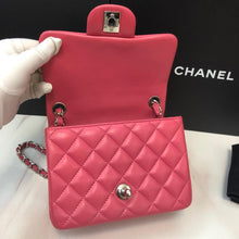 Load image into Gallery viewer, Chanel pink mini square lambskin with silver hardware