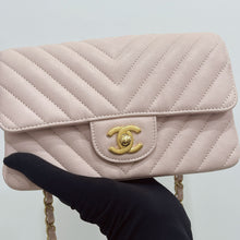 Load image into Gallery viewer, Chanel pink mini calfskin chevron, with gold hdw