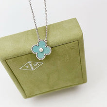 Load image into Gallery viewer, Van Cleef & Arpels 2022 light green celadon porcelain vintage Alhambra diamond holiday pendant necklace (VCA)