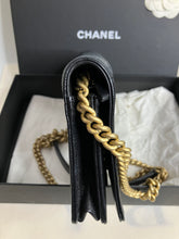 Load image into Gallery viewer, Chanel black caviar boy woc (wallet on chain) with aged gold hdw