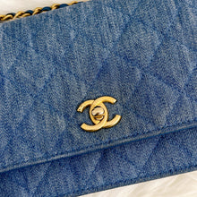 Load image into Gallery viewer, Chanel pearl crush denim wallet on chain (WOC), gold hdw