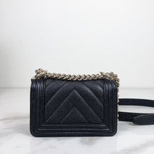Load image into Gallery viewer, Chanel black caviar mini boy bag, chip with light gold hdw