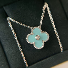 Load image into Gallery viewer, Van Cleef & Arpels 2022 light green celadon porcelain vintage Alhambra diamond holiday pendant necklace (VCA)