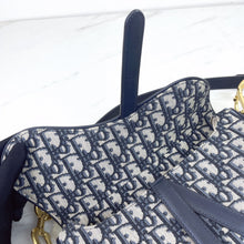 Load image into Gallery viewer, Dior blue oblique monogram jacquard medium saddle bag, with gold hardware