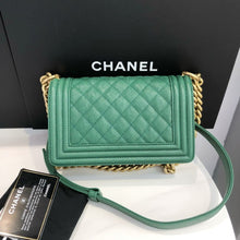 Load image into Gallery viewer, Chanel green small caviar boy,gold hdw