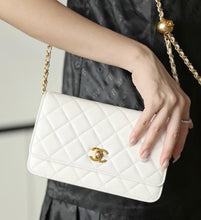 Load image into Gallery viewer, Chanel pearl crush (adjustable strap) wallet on chain woc white with gold hdw