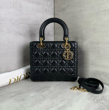 Load image into Gallery viewer, Lady Dior medium black Cannage lambskin with gold hdw