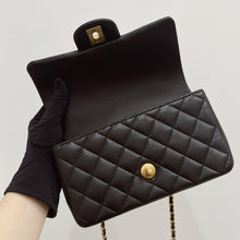 Load image into Gallery viewer, Chanel black mini lambskin, 20cm with top handle and gold hdw