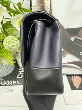 Load image into Gallery viewer, Chanel medium classic flap two tone black and blue with silver hdw.