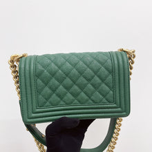 Load image into Gallery viewer, Chanel green small caviar boy, aged gold hdw