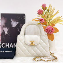 Load image into Gallery viewer, Chanel white Kelly Nano, crinkled shiny calfskin with aged gold hdw