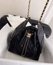 Load image into Gallery viewer, Chanel black grained calfskin hobo medium 25s