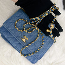 Load image into Gallery viewer, Chanel pearl crush denim wallet on chain (WOC), gold hdw