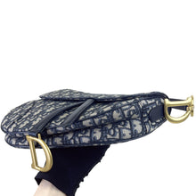 Load image into Gallery viewer, Dior blue oblique monogram jacquard medium saddle bag, with gold hardware