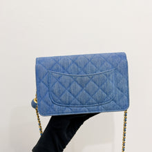 Load image into Gallery viewer, Chanel pearl crush denim wallet on chain (WOC), gold hdw