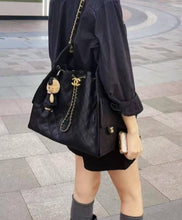 Load image into Gallery viewer, Chanel black grained calfskin hobo medium 25s