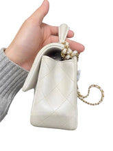 Load image into Gallery viewer, Rare Chanel white mini lambskin, with top handle and gold hdw