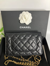 Load image into Gallery viewer, Chanel black caviar 28 series magnetic wallet on chain (WOC) with gold hdw