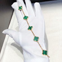 Load image into Gallery viewer, Van Cleef & Arpels (VCA) green malachite vintage Alhambra bracelet, 5 motifs 18k gold