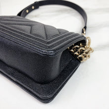 Load image into Gallery viewer, Chanel black caviar mini boy bag, chip with light gold hdw