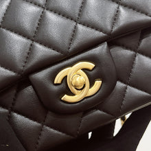 Load image into Gallery viewer, Chanel black mini lambskin, 20cm with top handle and gold hdw