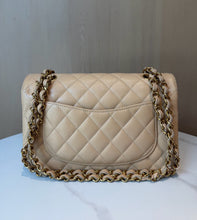 Load image into Gallery viewer, Chanel small beige caviar classic flap, gold hdw chip