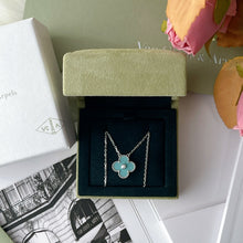 Load image into Gallery viewer, Van Cleef & Arpels 2022 light green celadon porcelain vintage Alhambra diamond holiday pendant necklace (VCA)