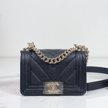 Load image into Gallery viewer, Chanel black caviar mini boy bag, chip with light gold hdw