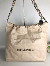 Load image into Gallery viewer, Chanel 22 small calfskin in ecru off white, matte silver hdw