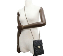 Load image into Gallery viewer, Chanel black caviar phone bag, light gold hdw