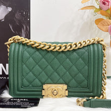 Load image into Gallery viewer, Chanel green small caviar boy, aged gold hdw