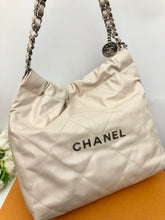 Load image into Gallery viewer, Chanel 22 small calfskin in ecru off white, matte silver hdw