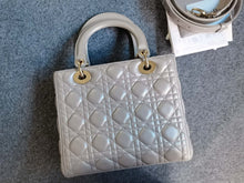 Load image into Gallery viewer, Lady Dior medium pearl iridescent grey Cannage lambskin with gold hdw