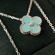 Load image into Gallery viewer, Van Cleef & Arpels 2022 light green celadon porcelain vintage Alhambra diamond holiday pendant necklace (VCA)