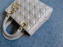 Load image into Gallery viewer, Lady Dior medium pearl iridescent grey Cannage lambskin with gold hdw