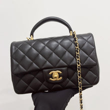 Load image into Gallery viewer, Chanel black mini lambskin, 20cm with top handle and gold hdw