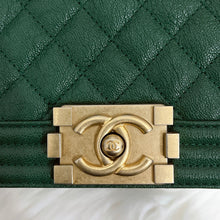 Load image into Gallery viewer, Chanel green small caviar boy, aged gold hdw