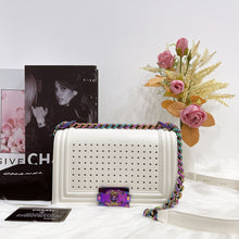 Load image into Gallery viewer, Chanel rare LED white medium boy bag with rainbow iridescent hdw