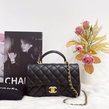 Load image into Gallery viewer, Chanel black mini lambskin, 20cm with top handle and gold hdw