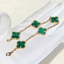 Load image into Gallery viewer, Van Cleef & Arpels (VCA) green malachite vintage Alhambra bracelet, 5 motifs 18k gold