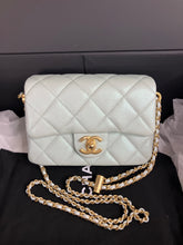 Load image into Gallery viewer, Chanel mint green iridescent caviar mini 24p sweetheart, with gold hdw