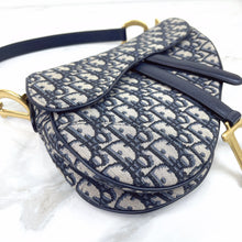 Load image into Gallery viewer, Dior blue oblique monogram jacquard medium saddle bag, with gold hardware