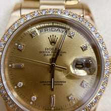 Load image into Gallery viewer, Rare Vintage Rolex Day-Date 18048 36mm 18K Yellow Gold Diamond Champagne Dial Watch