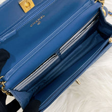 Load image into Gallery viewer, Chanel pearl crush denim wallet on chain (WOC), gold hdw