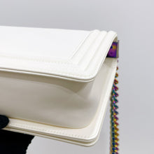 Load image into Gallery viewer, Chanel rare LED white medium boy bag with rainbow iridescent hdw