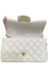 Load image into Gallery viewer, Rare Chanel white mini lambskin, with top handle and gold hdw