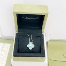 Load image into Gallery viewer, Van Cleef & Arpels 2022 light green celadon porcelain vintage Alhambra diamond holiday pendant necklace (VCA)