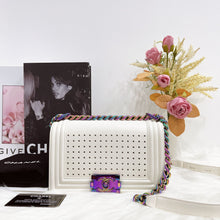 Load image into Gallery viewer, Chanel rare LED white medium boy bag with rainbow iridescent hdw
